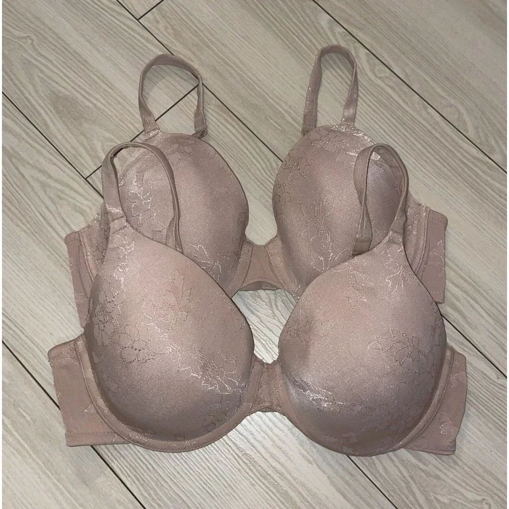 Lot 2 Wacoal 65339 Feminine Charm Contour Underwire Demi Bras Leaves 36D Beige - Picture 2 of 6